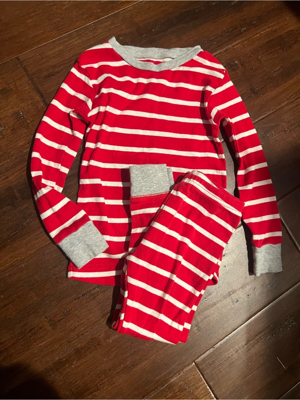 Kids Red & White Stripe Pajama Set with Gray Trim